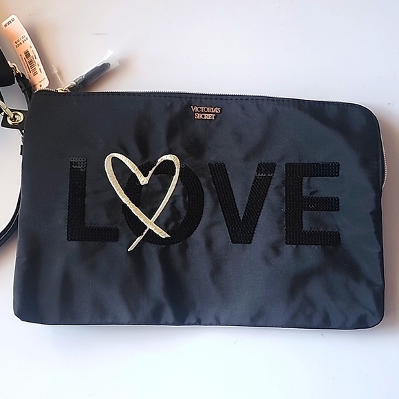 NWT. Victoria Secret Love Clutch Set Tote & Pouch Cosmetic Bag. - Picture 2 of 12